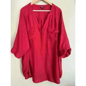Torrid Shirt Top Womens Plus Harper Sz 4 Red Button Up Pockets Roll Tab Flowy